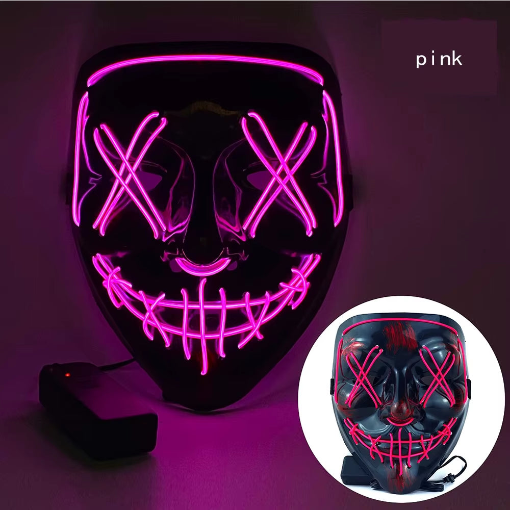 Neon Horror LED Mask – Glow-in-the-Dark Halloween Masquerade