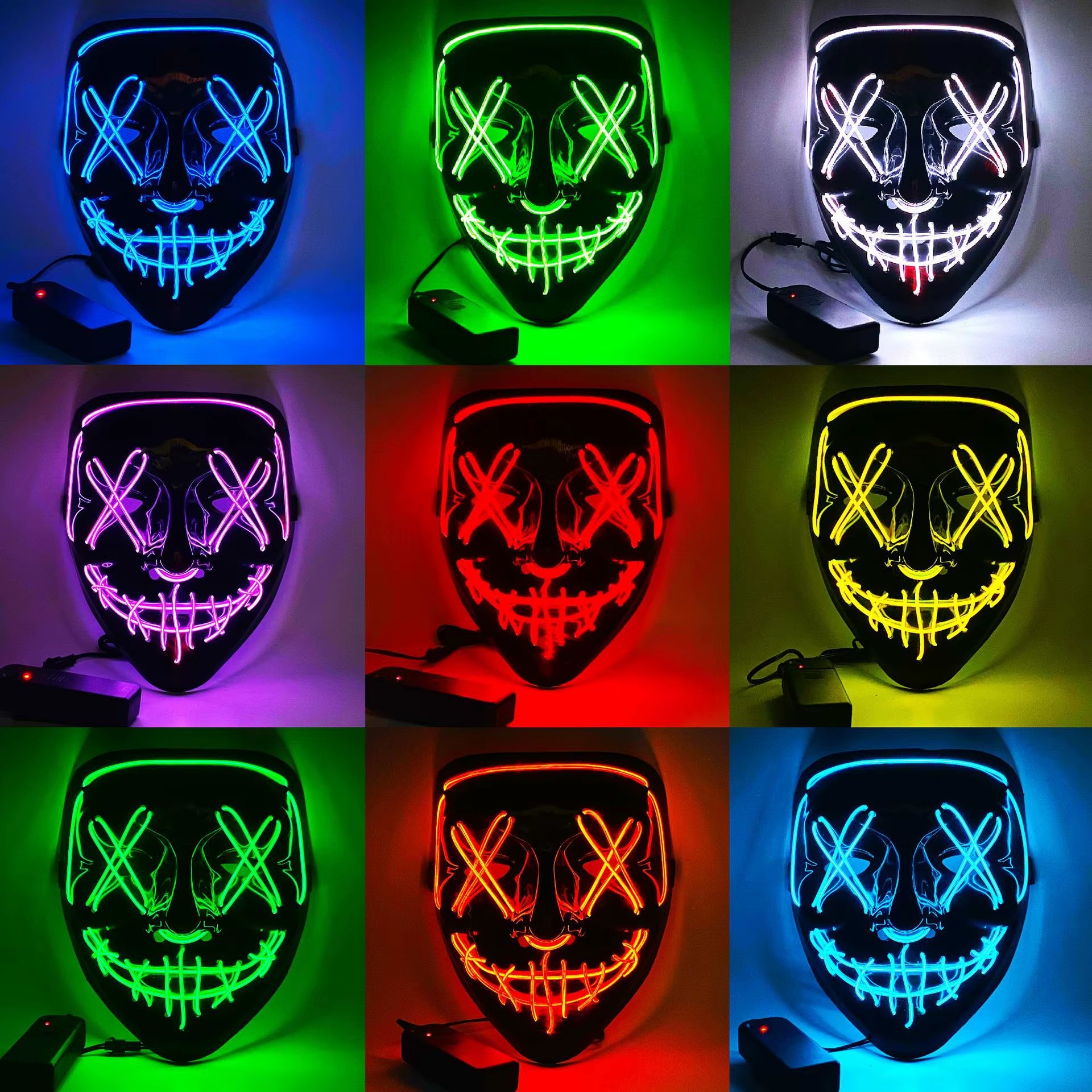 Neon Horror LED Mask – Glow-in-the-Dark Halloween Masquerade