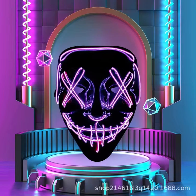 Neon Horror LED Mask – Glow-in-the-Dark Halloween Masquerade