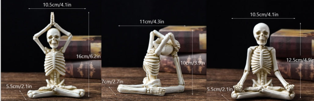 Yoga Skeleton Resin Statues – Gothic Halloween Horror Figurines for Desk & Decor