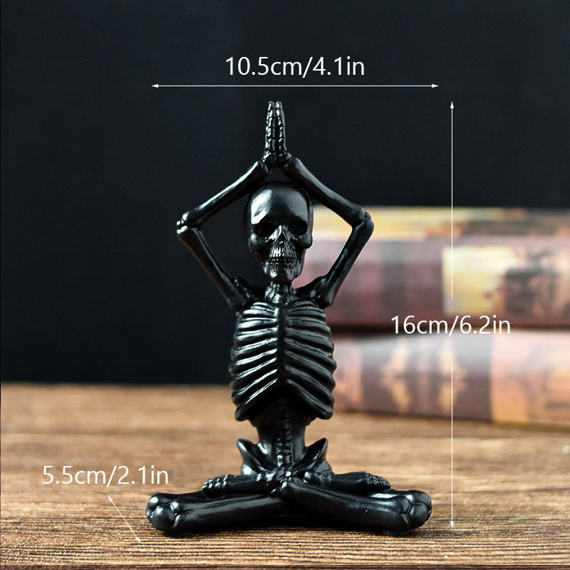 Yoga Skeleton Resin Statues – Gothic Halloween Horror Figurines for Desk & Decor