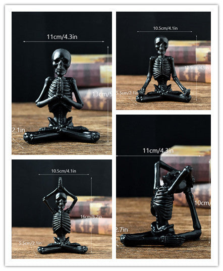 Yoga Skeleton Resin Statues – Gothic Halloween Horror Figurines for Desk & Decor