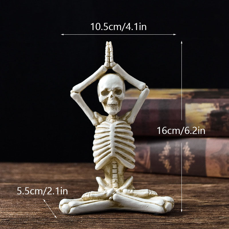 Yoga Skeleton Resin Statues – Gothic Halloween Horror Figurines for Desk & Decor