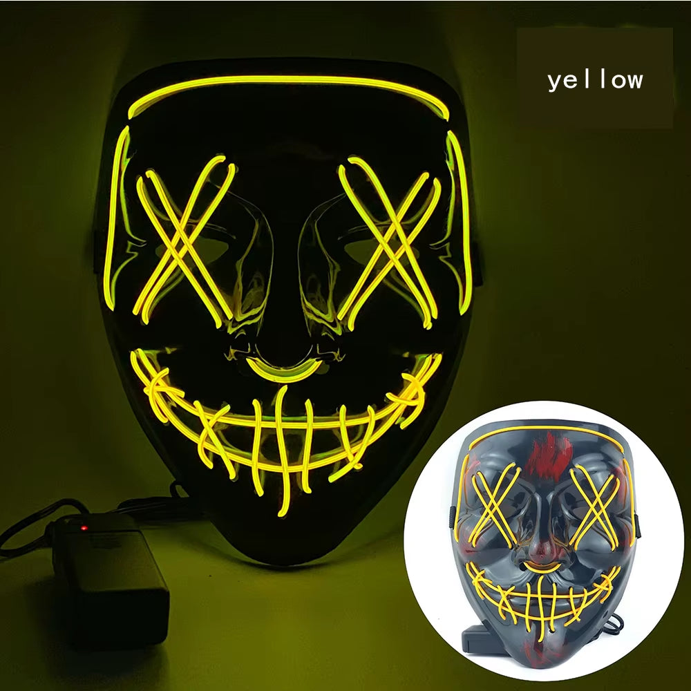 Neon Horror LED Mask – Glow-in-the-Dark Halloween Masquerade