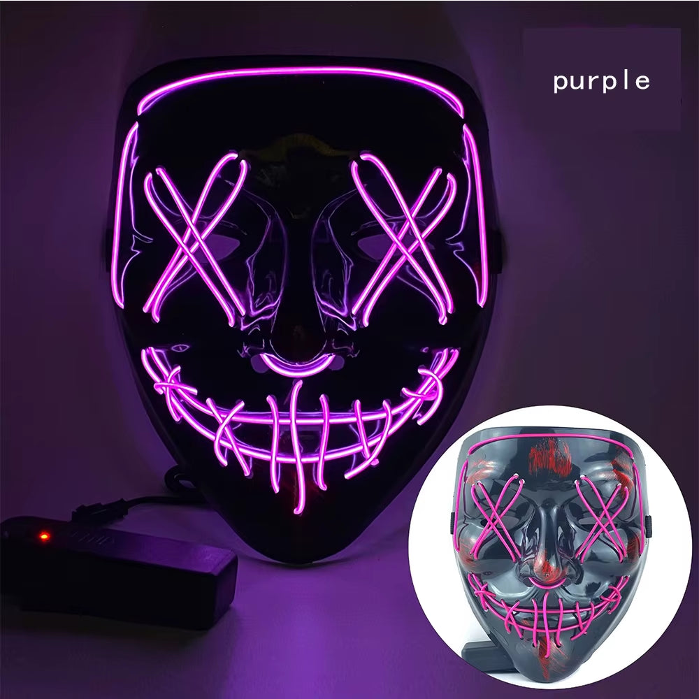 Neon Horror LED Mask – Glow-in-the-Dark Halloween Masquerade