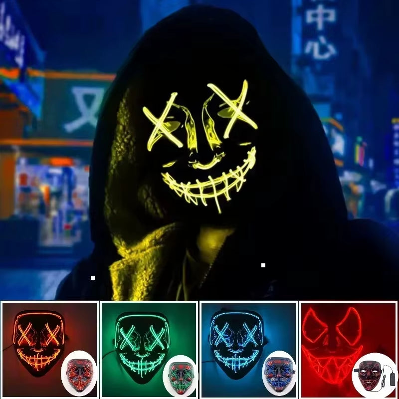 Neon Horror LED Mask – Glow-in-the-Dark Halloween Masquerade