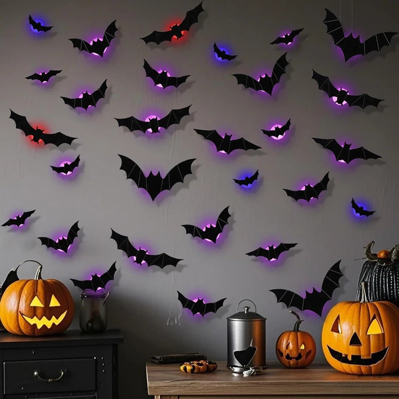 3D LED Bats & Spider Decor – Glow-in-the-Dark Halloween Wall Lights