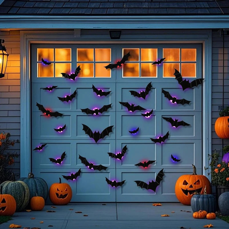3D LED Bats & Spider Decor – Glow-in-the-Dark Halloween Wall Lights
