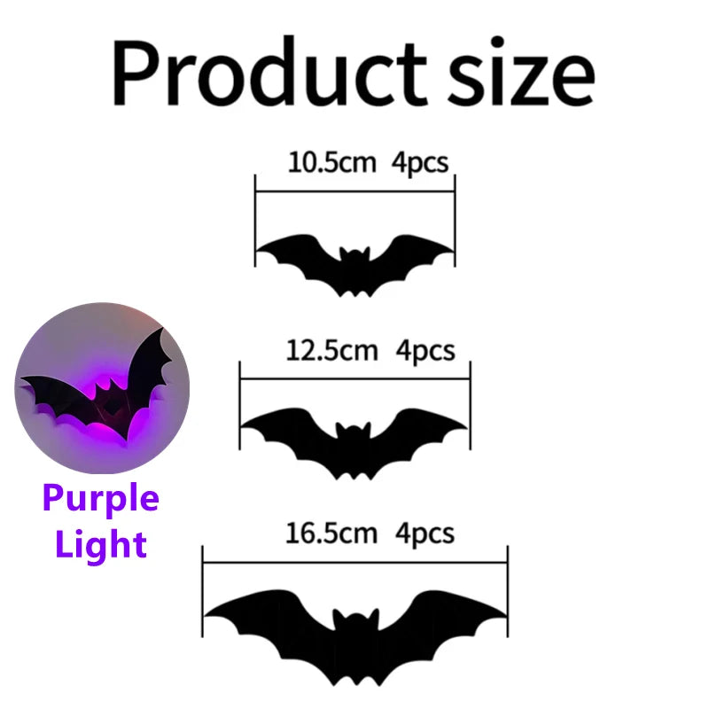 3D LED Bats & Spider Decor – Glow-in-the-Dark Halloween Wall Lights