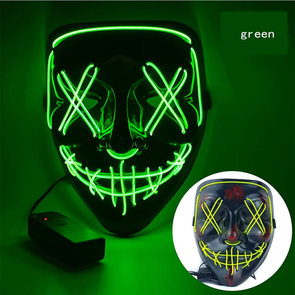 Neon Horror LED Mask – Glow-in-the-Dark Halloween Masquerade