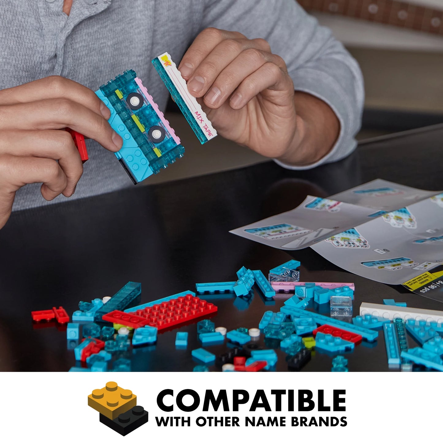 MTV Cassette Brick Set – 96pc Retro Buildable Mix Tape Display Kit