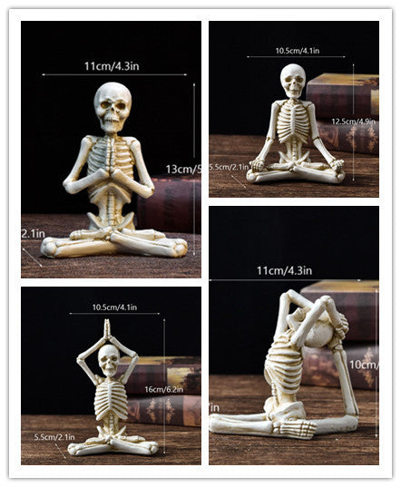 Yoga Skeleton Resin Statues – Gothic Halloween Horror Figurines for Desk & Decor