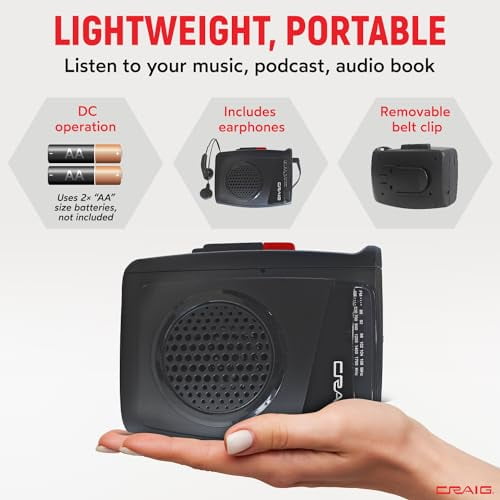 CS2304 Retro Cassette Player & Recorder with AM/FM Radio + Earphones