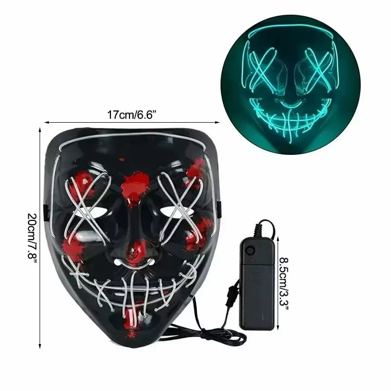 Neon Horror LED Mask – Glow-in-the-Dark Halloween Masquerade