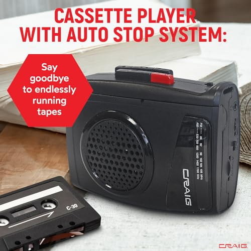 CS2304 Retro Cassette Player & Recorder with AM/FM Radio + Earphones