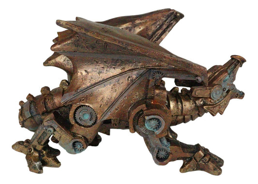 Ebros Roaring Steampunk Copper Skinned Robotic Cyborg Winged Dragon Figurine