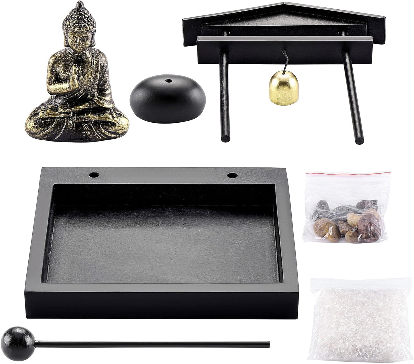 Zen Garden Meditation Set – Buddha Statue, Crystals, Incense Holder & Tray for Calm Living