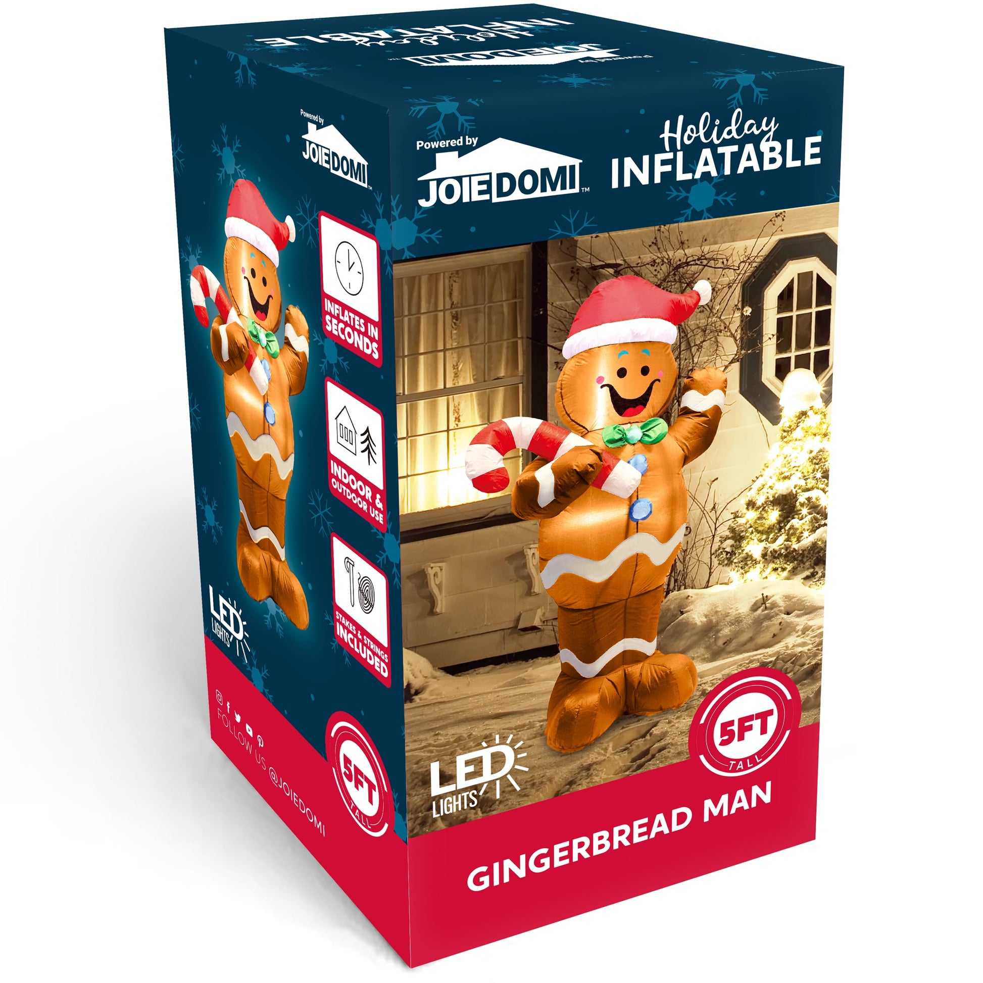 5 FT Gingerbread Man Inflatable with Built-In LED Lights | Charming Outdoor Christmas Decoration for Yard, Garden & Holiday Party