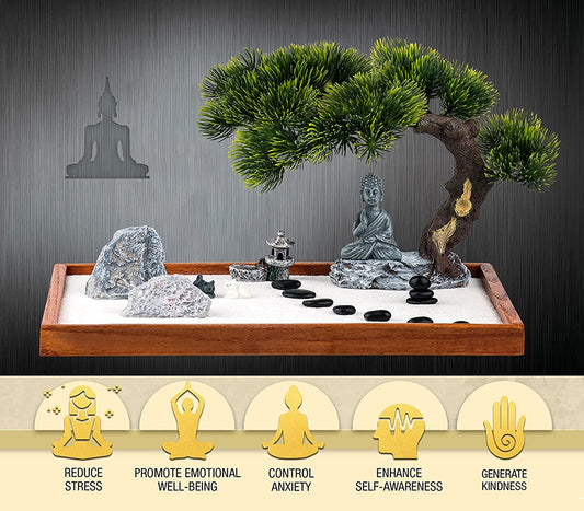 Zen Garden Kit for Desk – Mini Meditation Set with Buddha Accessories