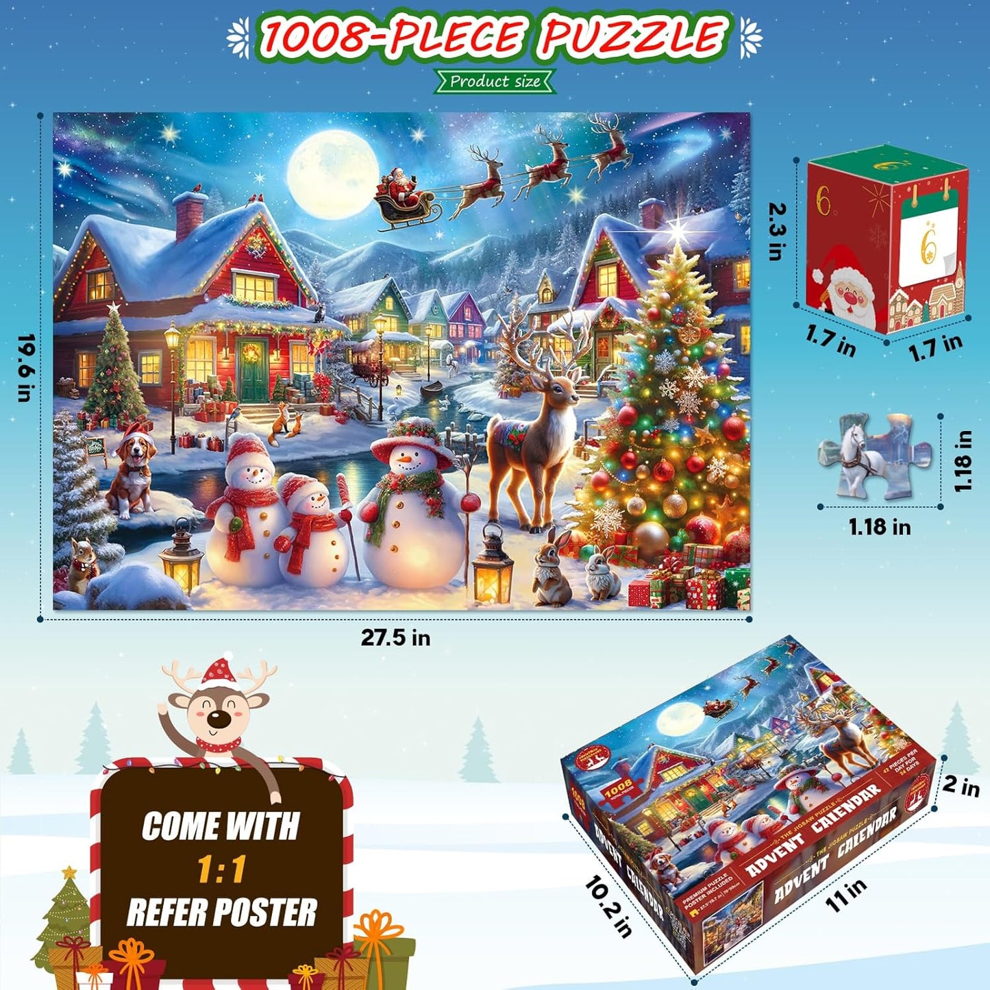 Premium 24-Day Puzzle Advent Calendar | 1008 Pieces Santa's Arctic Village Christmas Countdown