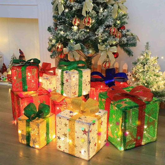 3-Piece Battery-Operated Lighted Gift Boxes 