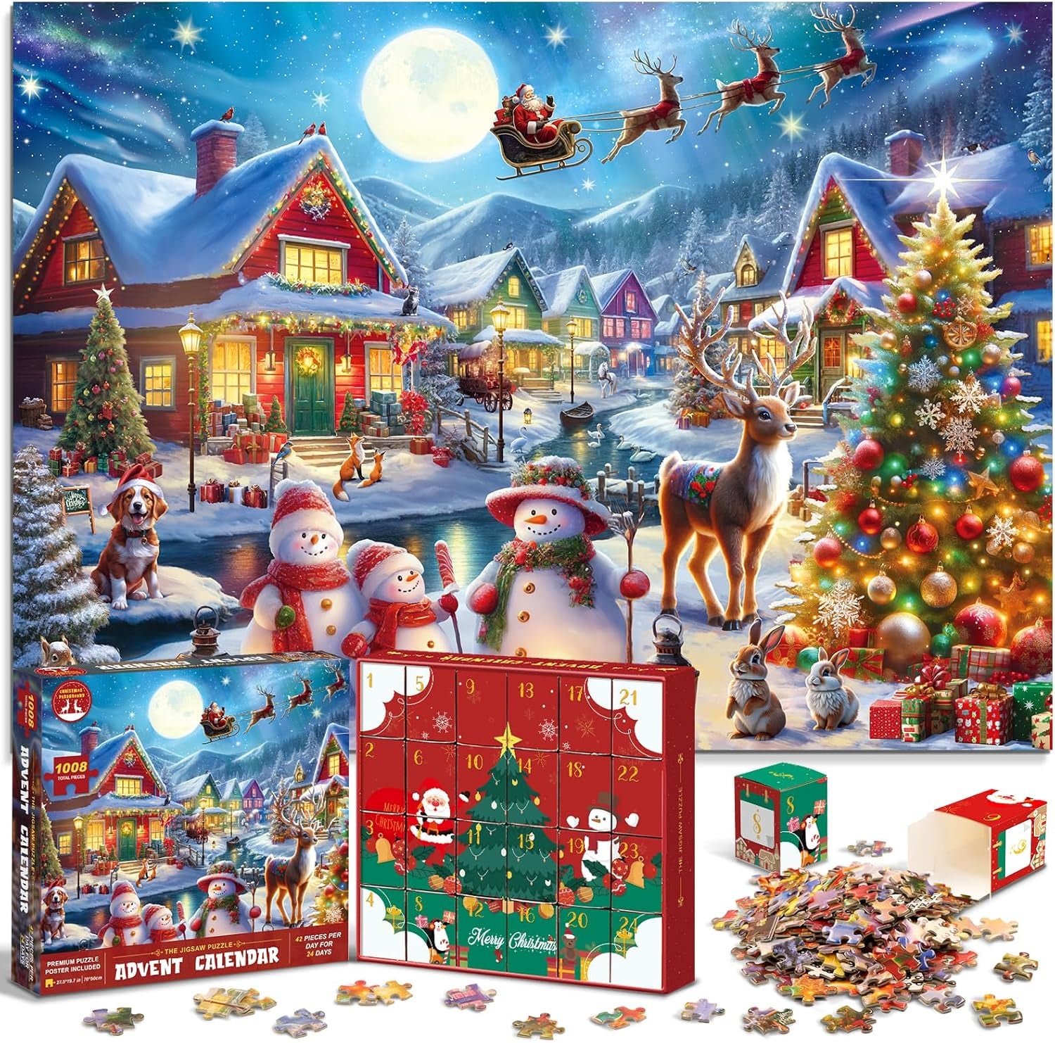 Premium 24-Day Puzzle Advent Calendar | 1008 Pieces Santa's Arctic Village Christmas Countdown