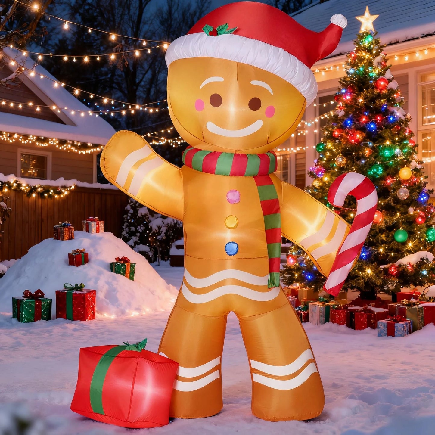 5 FT Gingerbread Man Inflatable with Built-In LED Lights | Charming Outdoor Christmas Decoration for Yard, Garden & Holiday Party