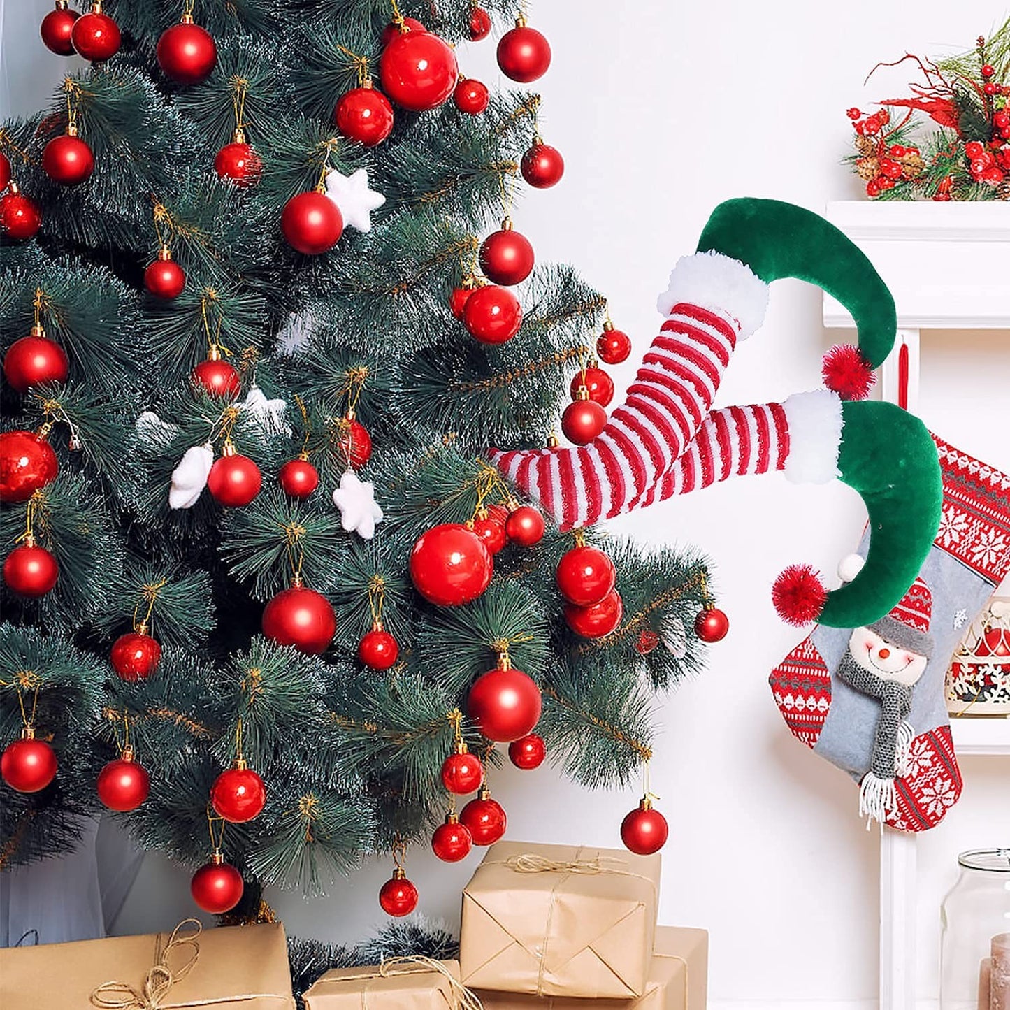 Funny Elf Legs Christmas Tree Decoration | Soft Plush Stocking Stuffer Elf Props for Holiday Party & Tree Decor