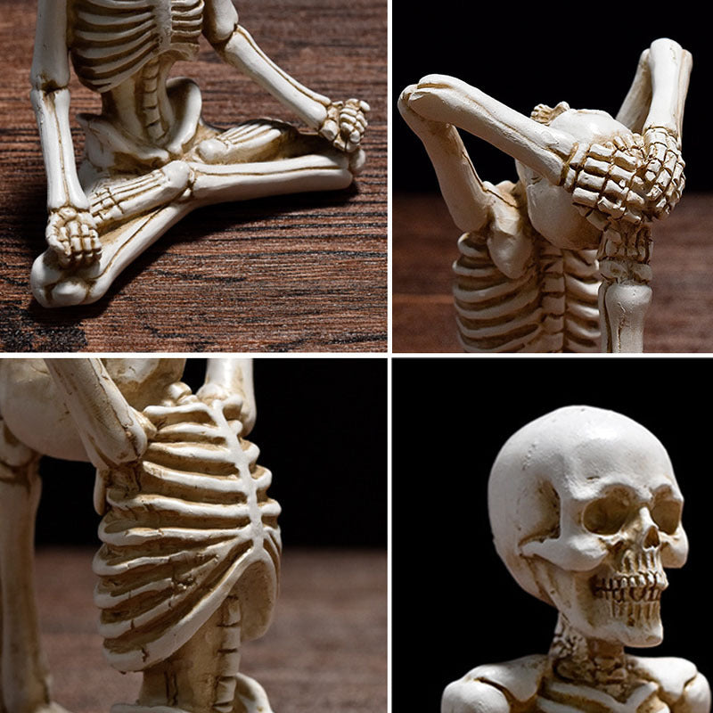 Yoga Skeleton Resin Statues – Gothic Halloween Horror Figurines for Desk & Decor