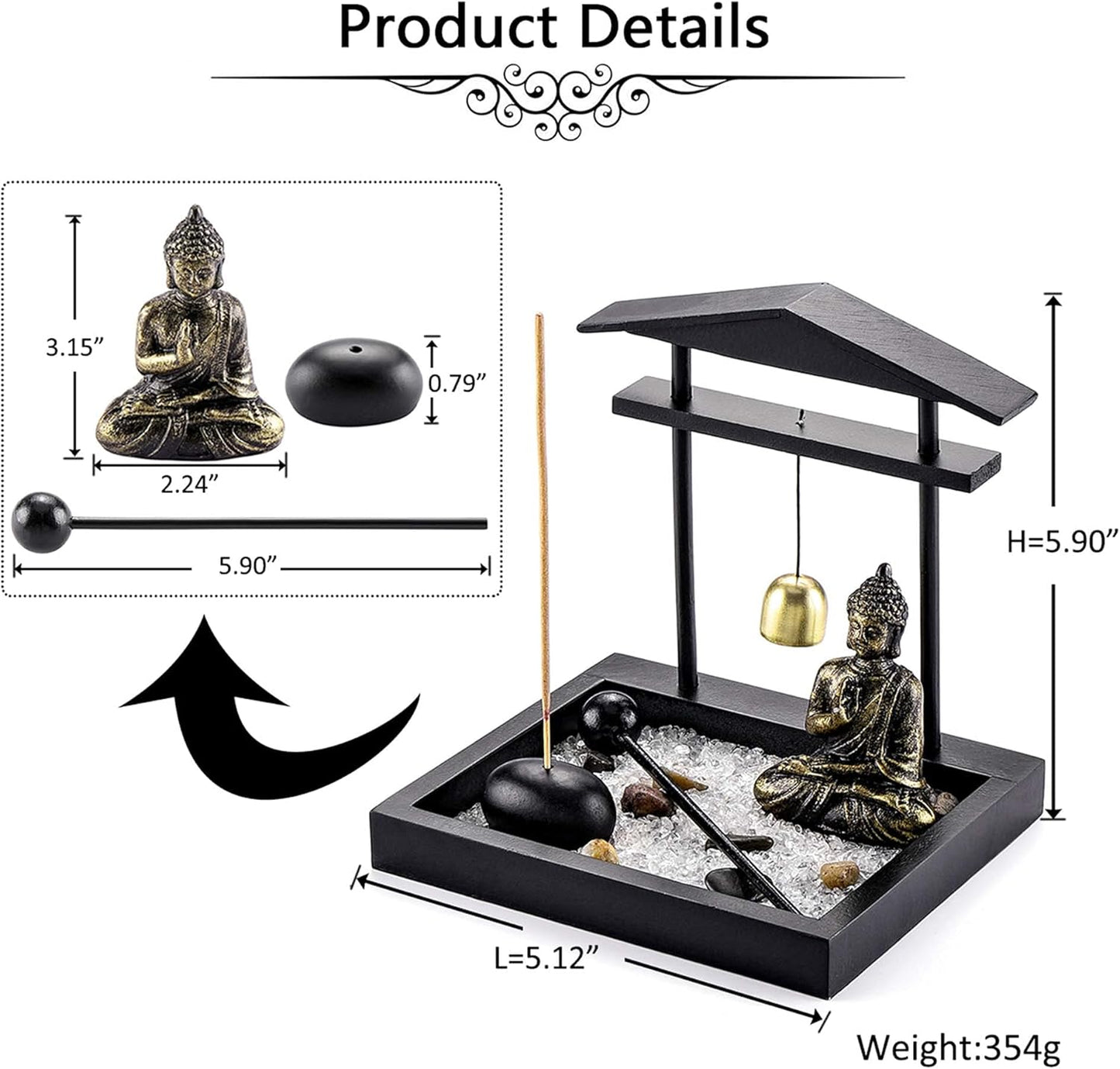 Zen Garden Meditation Set – Buddha Statue, Crystals, Incense Holder & Tray for Calm Living