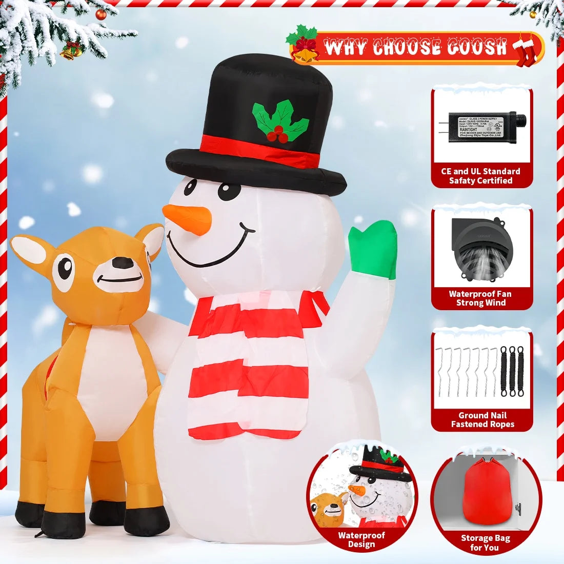 5.2 FT LED Snowman Inflatable with Built-In LED Lights | Premium Waterproof Christmas Inflatable for Outdoor Yard Decorations 