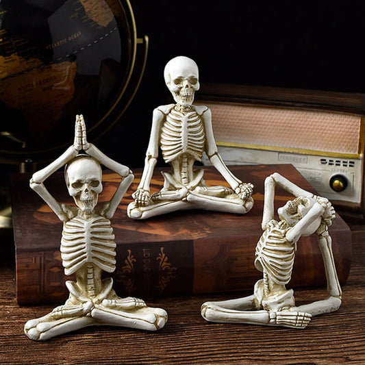 Yoga Skeleton Resin Statues – Gothic Halloween Horror Figurines for Desk & Decor