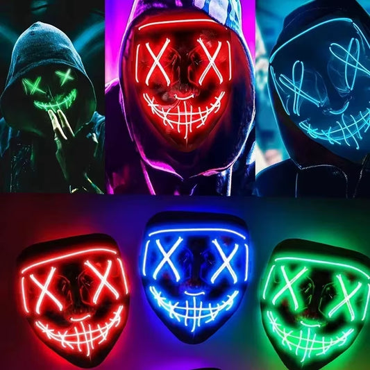 Neon Horror LED Mask – Glow-in-the-Dark Halloween Masquerade