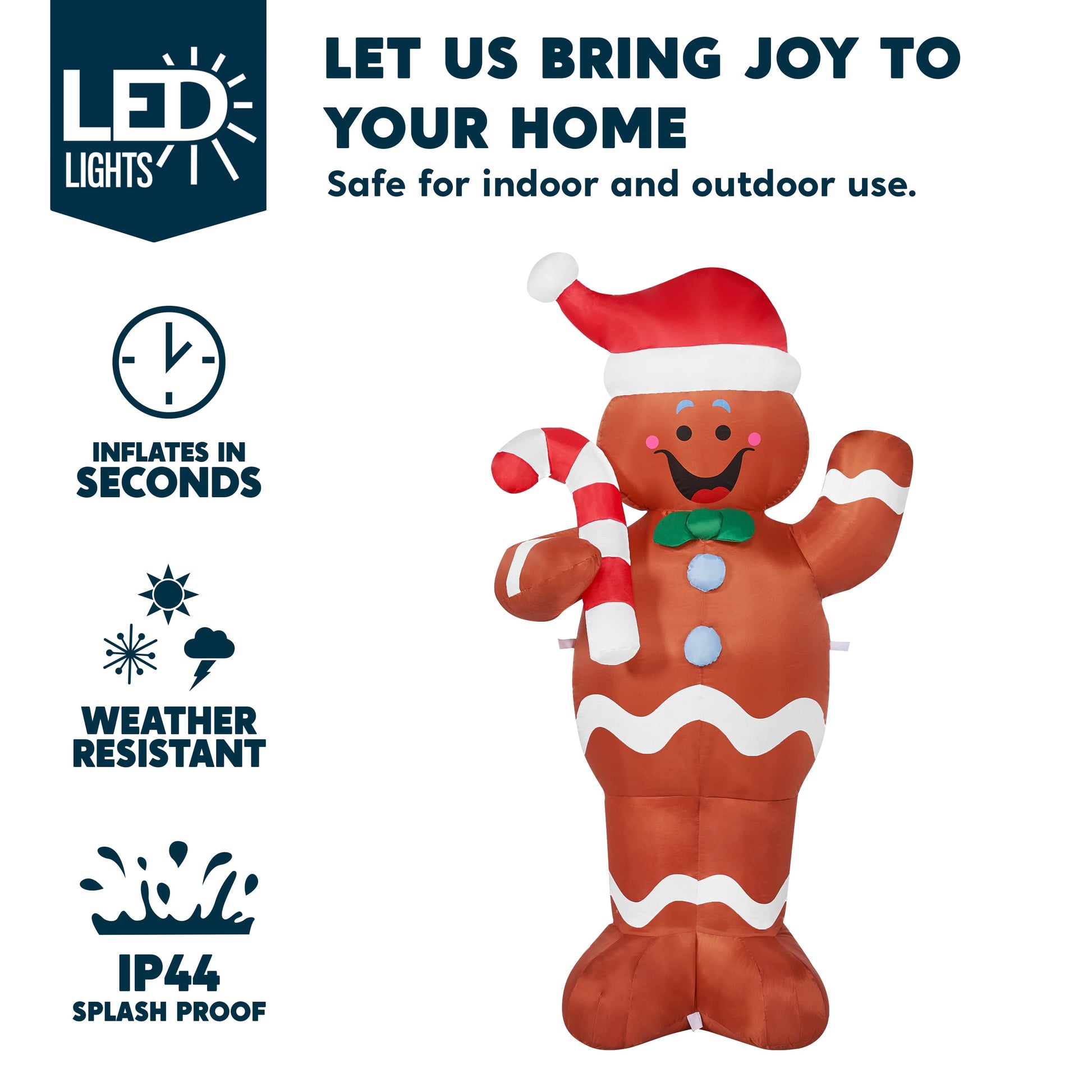 5 FT Gingerbread Man Inflatable with Built-In LED Lights | Charming Outdoor Christmas Decoration for Yard, Garden & Holiday Party