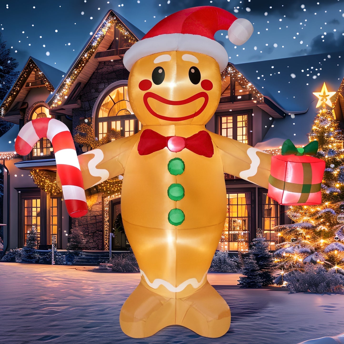 5 FT Gingerbread Man Inflatable with Built-In LED Lights | Charming Outdoor Christmas Decoration for Yard, Garden & Holiday Party