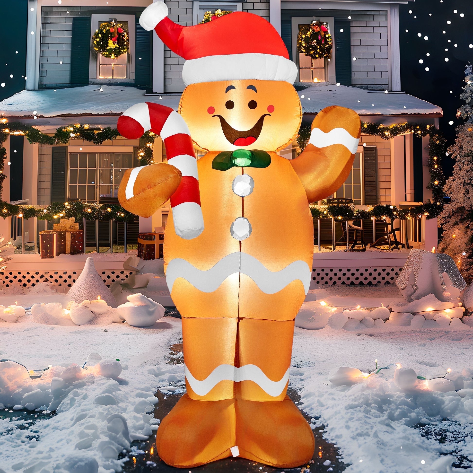 5 FT Gingerbread Man Inflatable with Built-In LED Lights | Charming Outdoor Christmas Decoration for Yard, Garden & Holiday Party