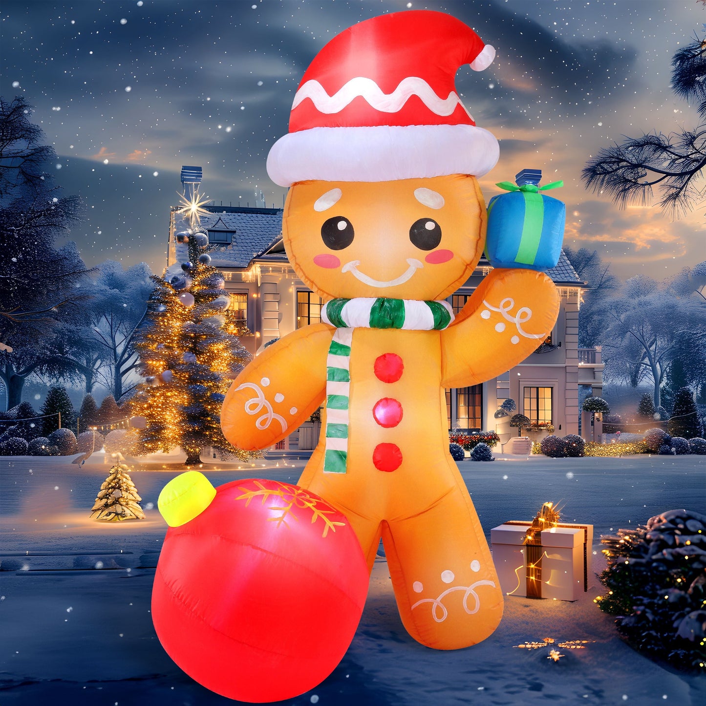 5 FT Gingerbread Man Inflatable with Built-In LED Lights | Charming Outdoor Christmas Decoration for Yard, Garden & Holiday Party