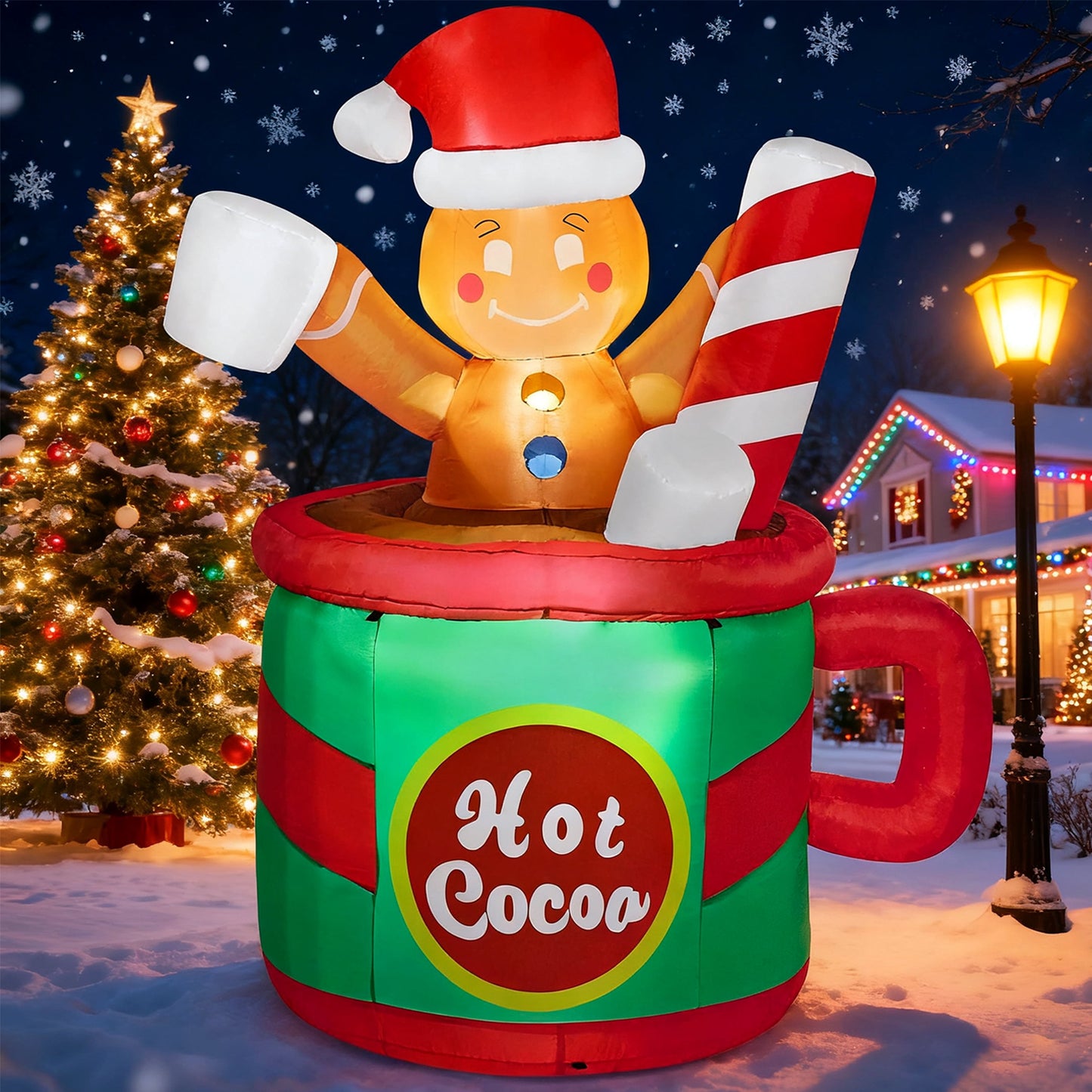 5 FT Gingerbread Man Inflatable with Built-In LED Lights | Charming Outdoor Christmas Decoration for Yard, Garden & Holiday Party