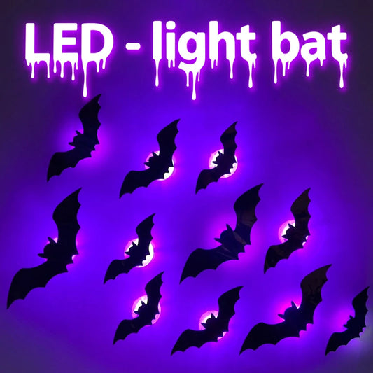 3D LED Bats & Spider Decor – Glow-in-the-Dark Halloween Wall Lights