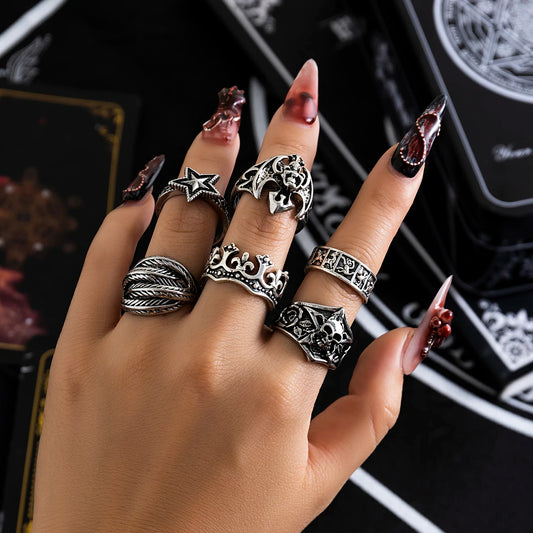 Gothic Halloween Skull Rings Set