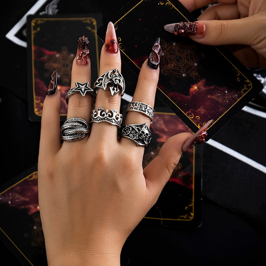 Gothic Halloween Skull Rings Set