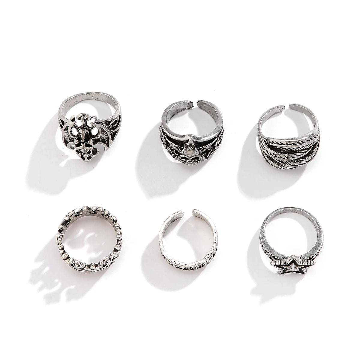 Gothic Halloween Skull Rings Set