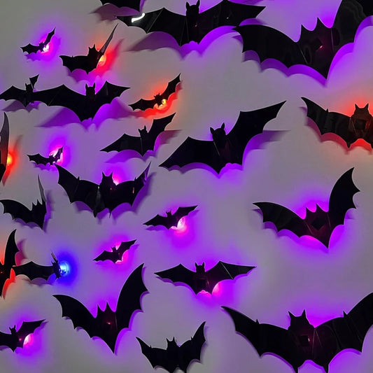 3D LED Bats & Spider Decor – Glow-in-the-Dark Halloween Wall Lights