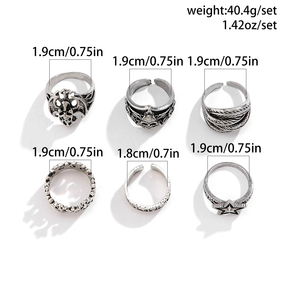 Gothic Halloween Skull Rings Set