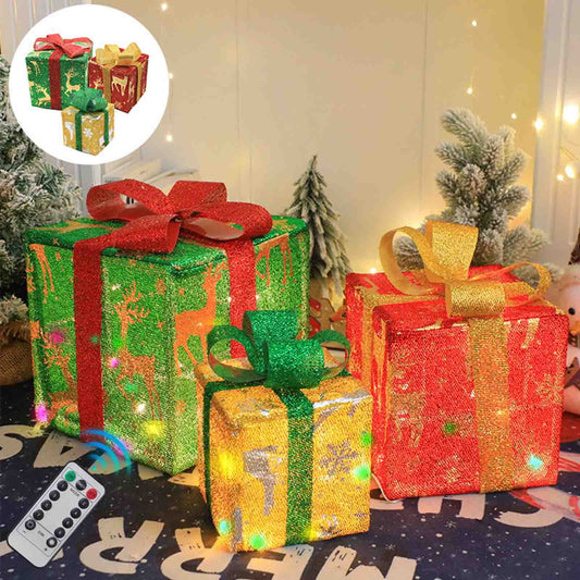3-Piece Battery-Operated Lighted Gift Boxes 
