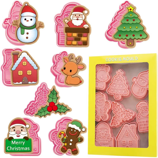 3D Raised Pattern Christmas Cookie Cutters 8-Pack