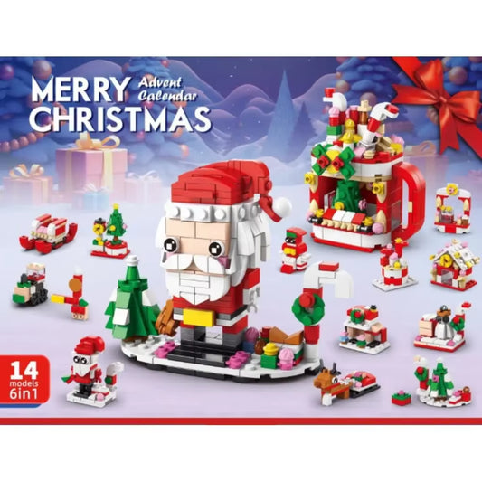 12-day advent calendar with colorful building blocks and Christmas characters
