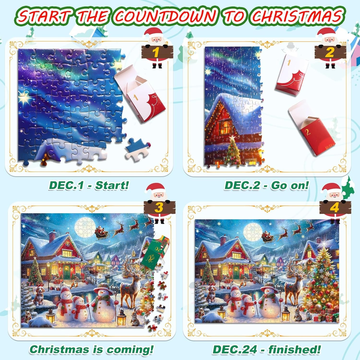 Premium 24-Day Puzzle Advent Calendar | 1008 Pieces Santa's Arctic Village Christmas Countdown
