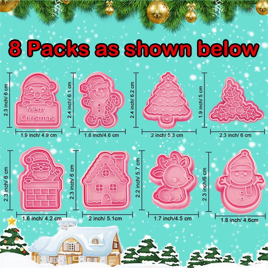3D Raised Pattern Christmas Cookie Cutters 8-Pack