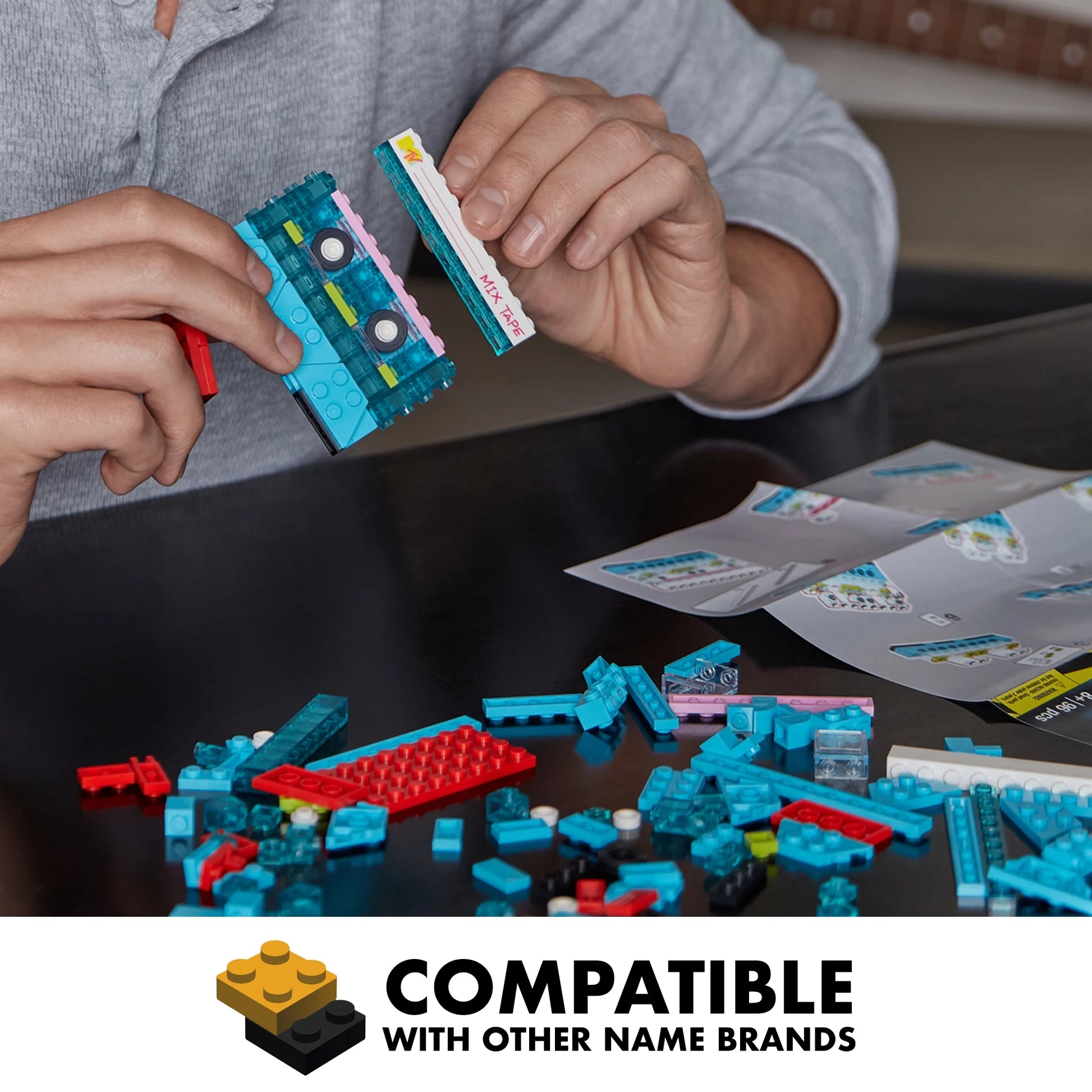 MTV Cassette Brick Set – 96pc Retro Buildable Mix Tape Display Kit